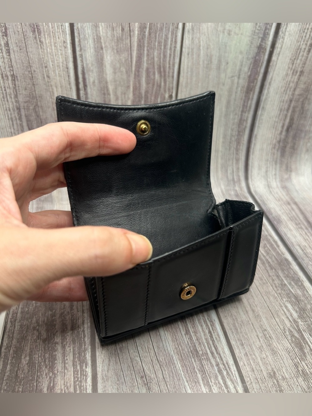 BALENCIAGA Hourglass Mini Wallet in Black Shiny Box Calfskin Leather w/ COA - Picture 8 of 16